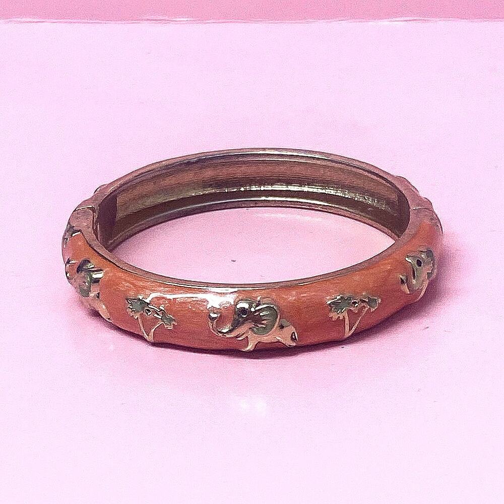 Vintage Orange and Golden Enameled and Cloisonné Bangle Bracelet Size 5